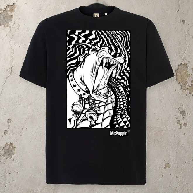 McPuppin Design 01 — Oversize Tee 240 — Black — front