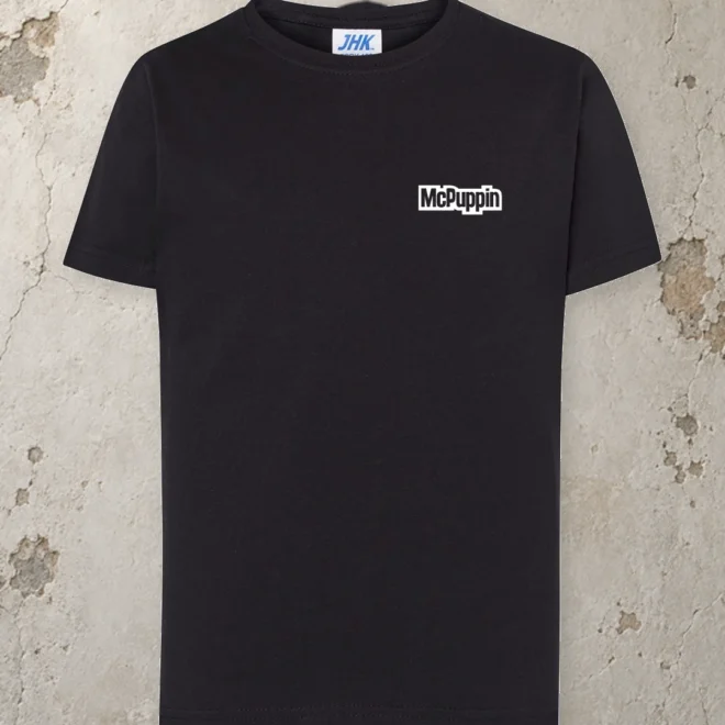 McPuppin Mechcat — Kids Tee 190 — Black — front